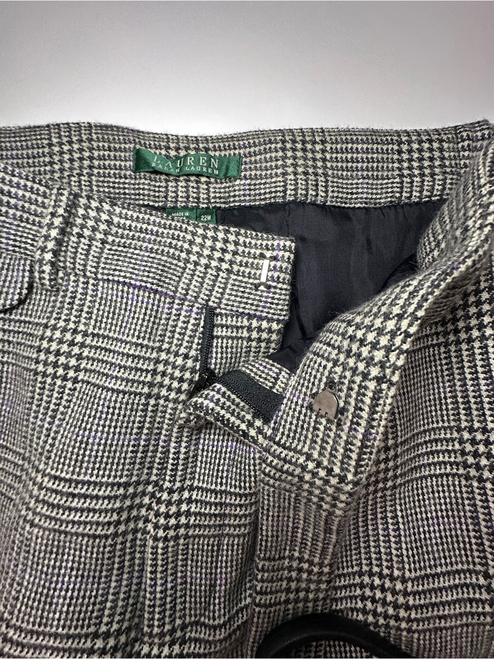 Lauren Ralph Lauren Black Ivory Glen Plaid Wide Leg Trousers 22W Lavender Accent - Picture 10 of 13